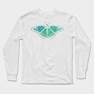 Butterfly Design in Blue and Green Paint Strokes Pattern 2 Long Sleeve T-Shirt